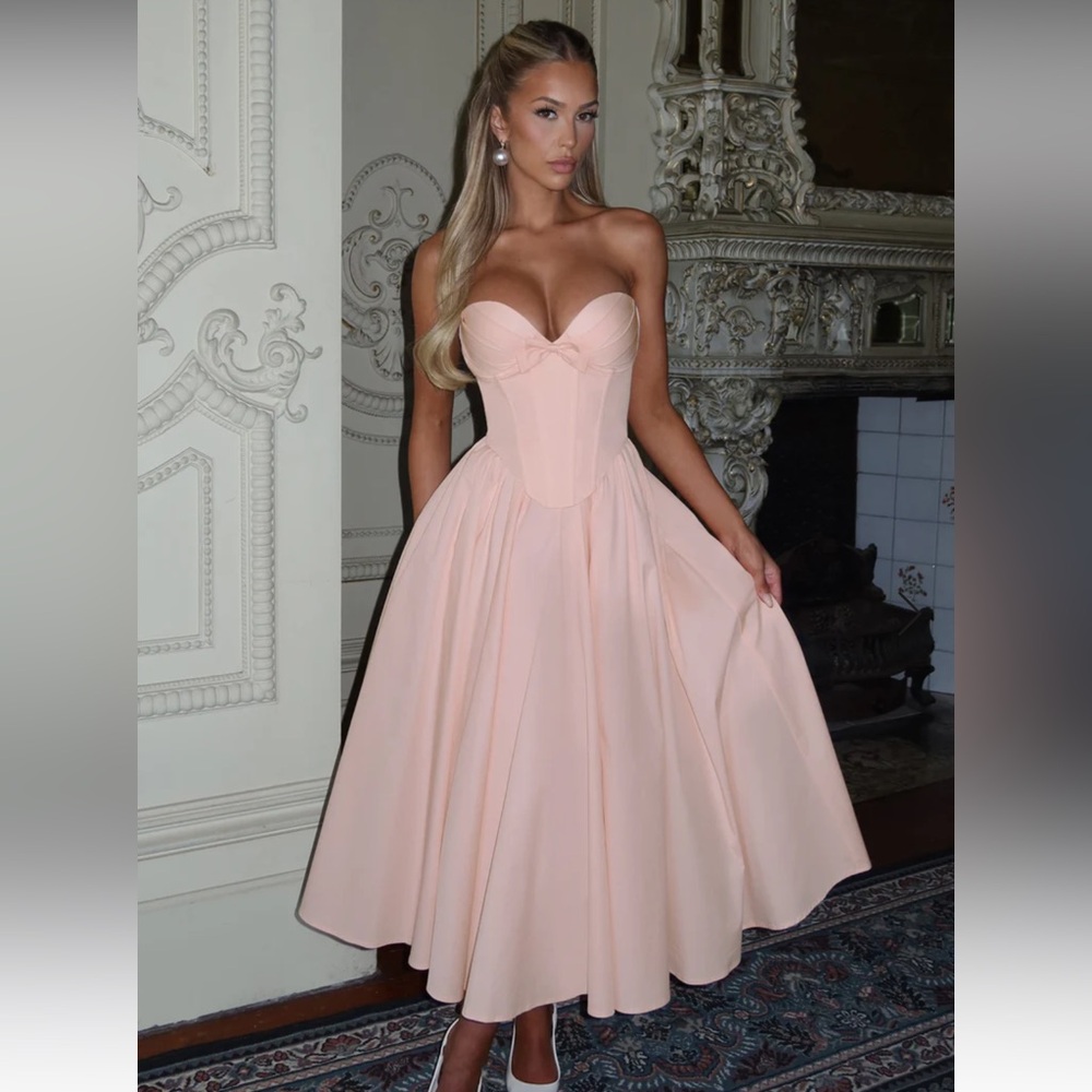 BABYBOO CORSET PRIM MIDI DRESS - SOFT PEACH